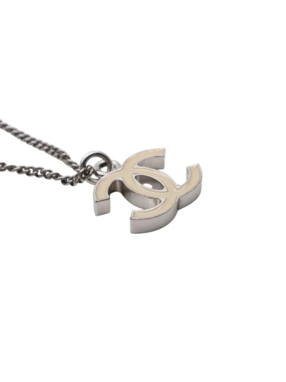Chanel CC Logo Necklace 07 47 Ivory Silver Metal